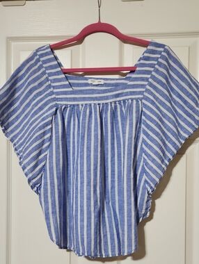 beachlunchlounge Blue and White Striped Square-Neck Blouse